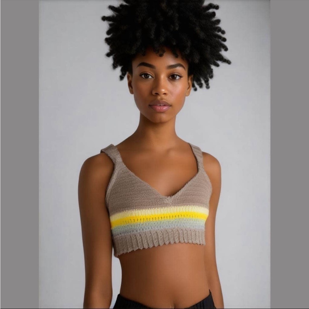 Crochet Striped Crop Top Bralette 90s Y2K Bikini